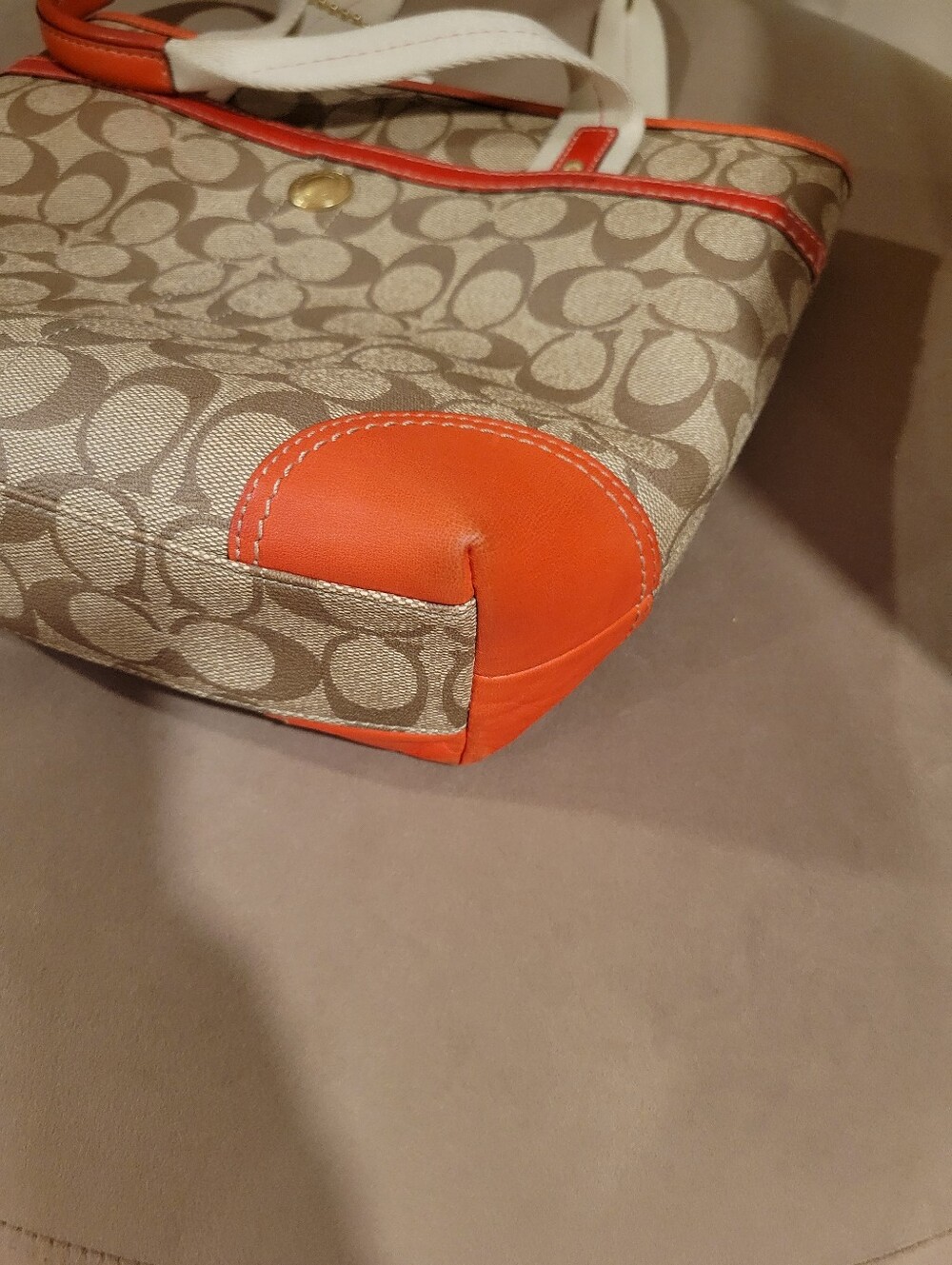 COACH Signature Tattersall Lining Canvas Tote with Red Accents - Picture 14 of 14